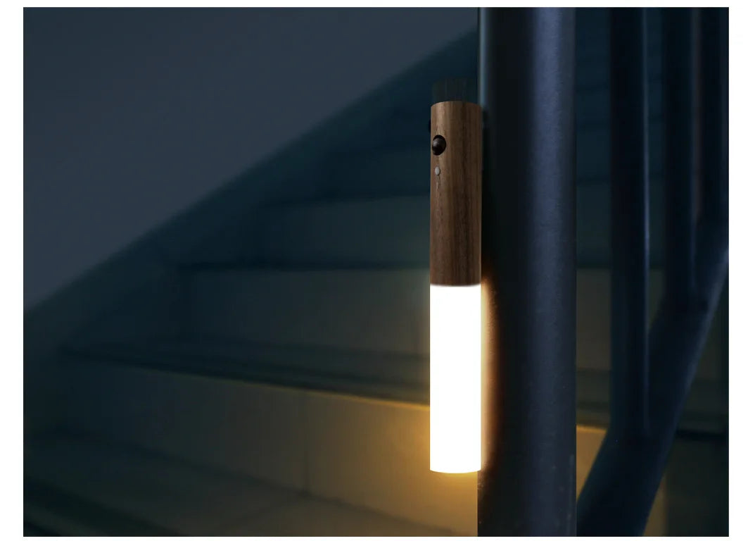 Rechargeable Motion Sensor Night Light – Magnetic Wooden Wall Sconce for Bedroom & Stairs