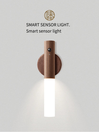 Rechargeable Motion Sensor Night Light – Magnetic Wooden Wall Sconce for Bedroom & Stairs