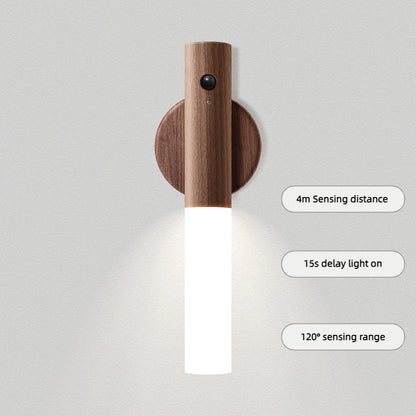 Rechargeable Motion Sensor Night Light – Magnetic Wooden Wall Sconce for Bedroom & Stairs