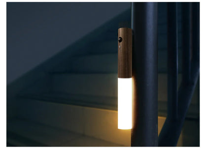Rechargeable Motion Sensor Night Light – Magnetic Wooden Wall Sconce for Bedroom & Stairs